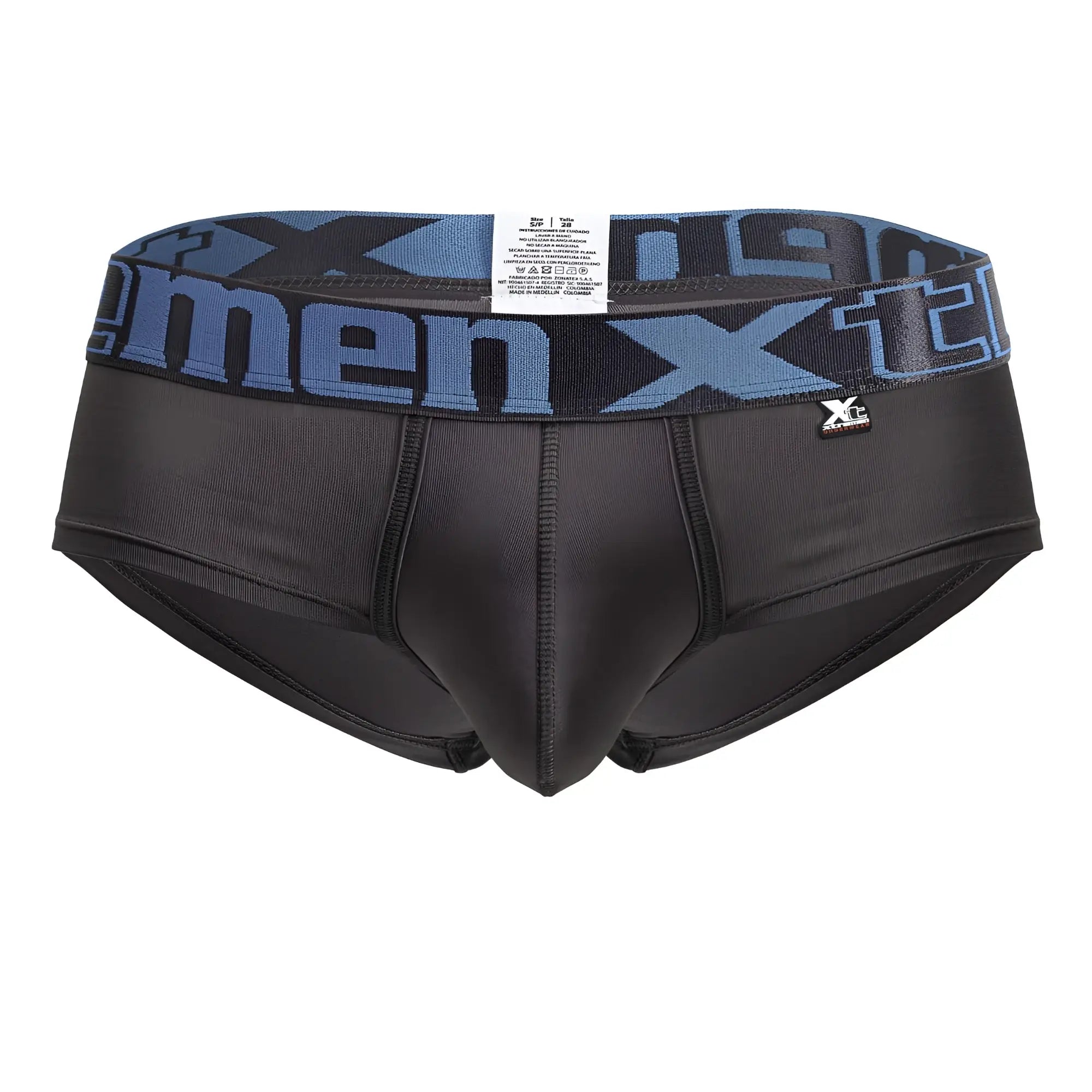 Black mens microfiber briefs gray color with blue x-men logo band and xc brand tag by xtremen 41316