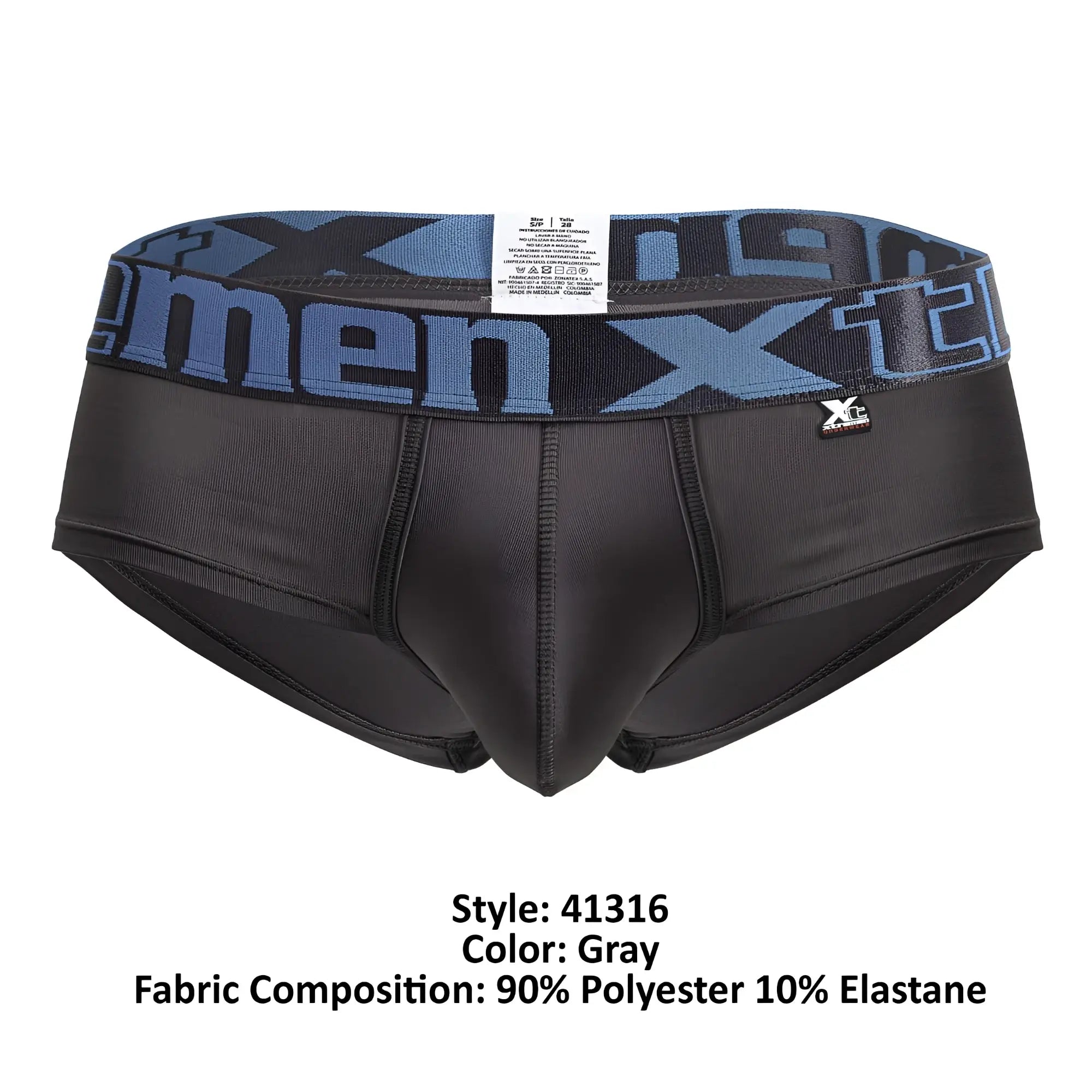 Gray xtremen 41316 microfiber men’s briefs with blue and black x-men waistband made of 90 polyester 10 elastane