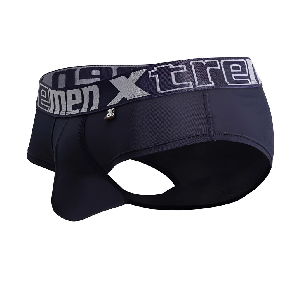Xtremen 41316 microfiber briefs in black with a gray elastic waistband featuring the xtreme logo in white lettering