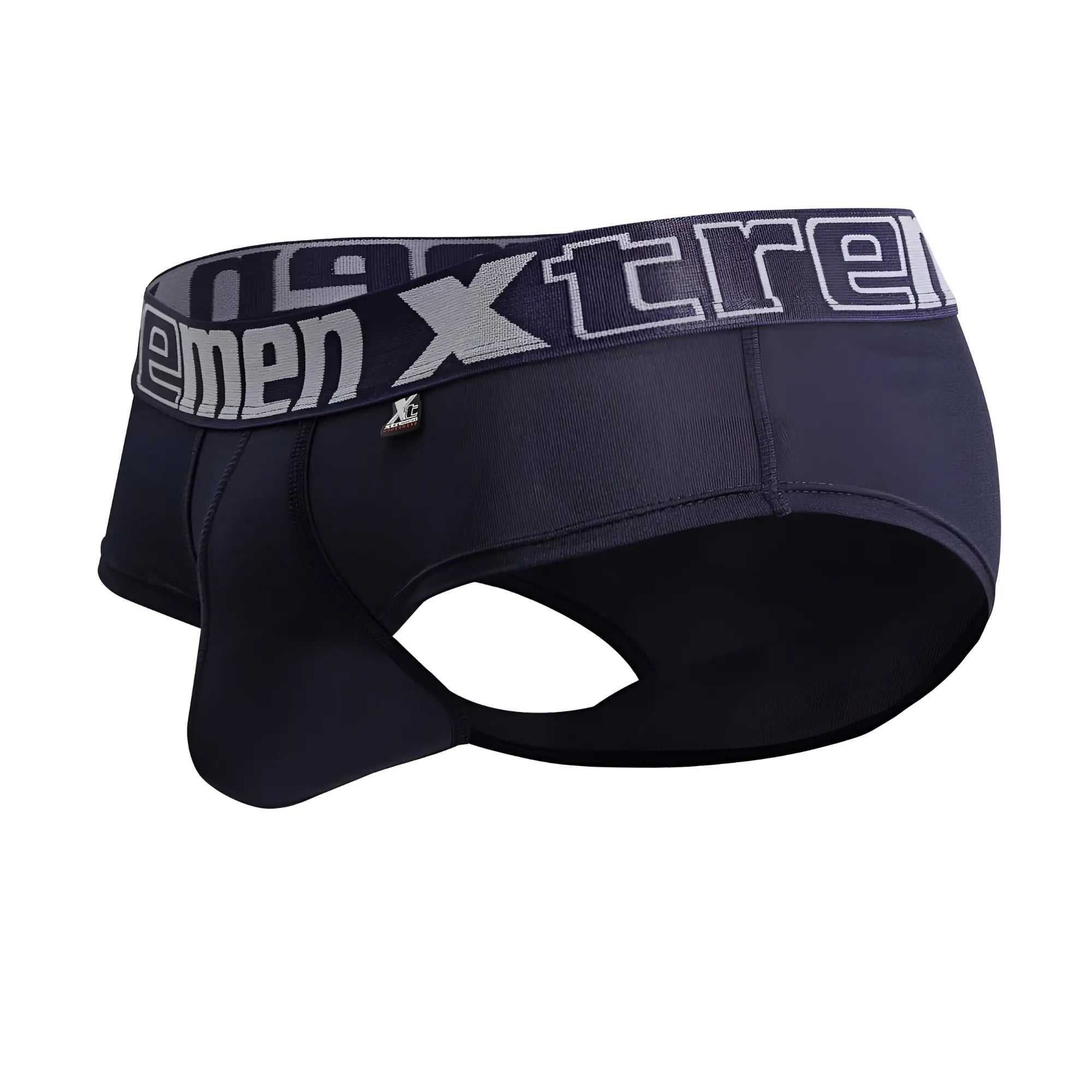 Xtremen 41316 microfiber briefs in black with a gray elastic waistband featuring the xtreme logo in white lettering