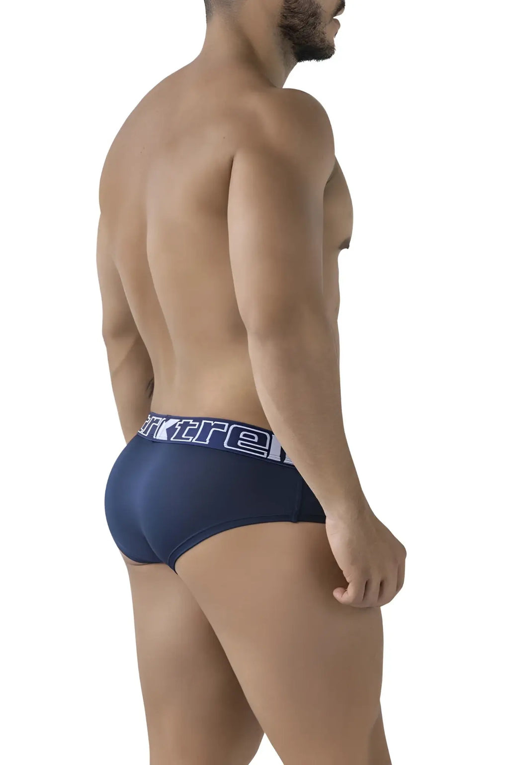 Navy microfiber briefs with white and dark gray xtreme logo waistband for comfortable everyday wear