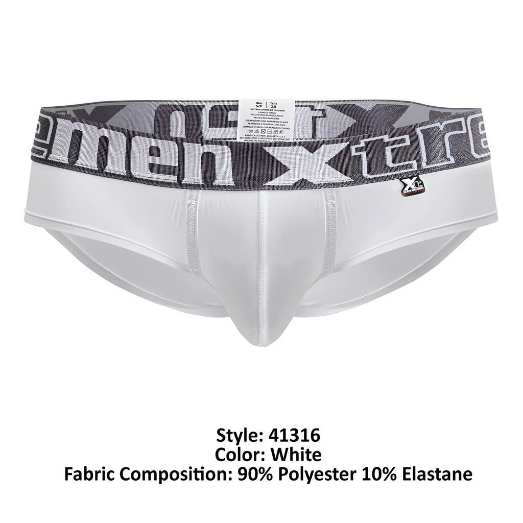 White xtremen 41316 microfiber briefs with gray black patterned xtreme logo waistband made of 90 polyester 10 elastane