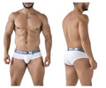 White xtremen 41316 microfiber briefs with gray elastic waistband featuring xtreme logo for men