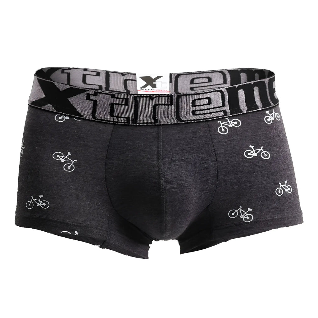 Dark gray xtremen 51437c men’s boxer briefs with white bicycle print and elastic waistband with xtreme branding