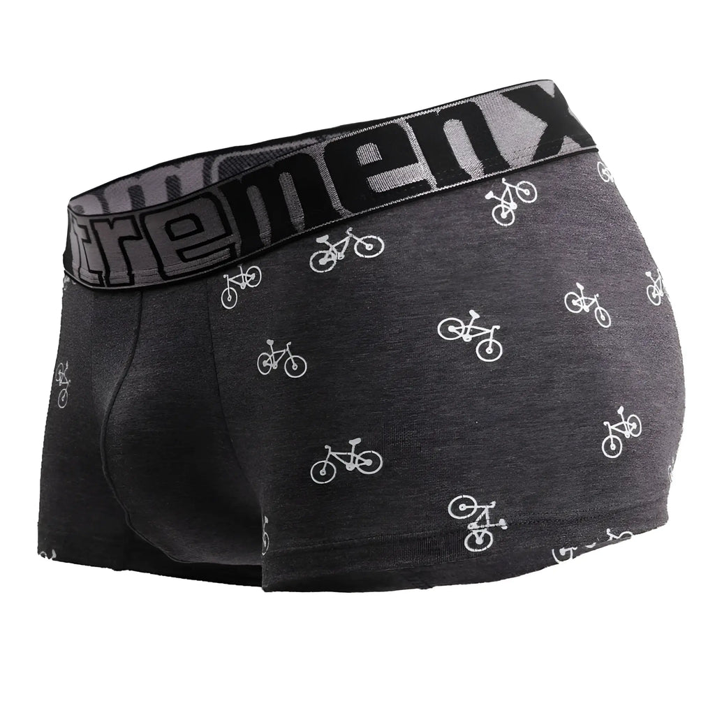 Dark gray xtremen 51437c cycling print boxer briefs with white bicycle pattern and supremenx elastic waistband