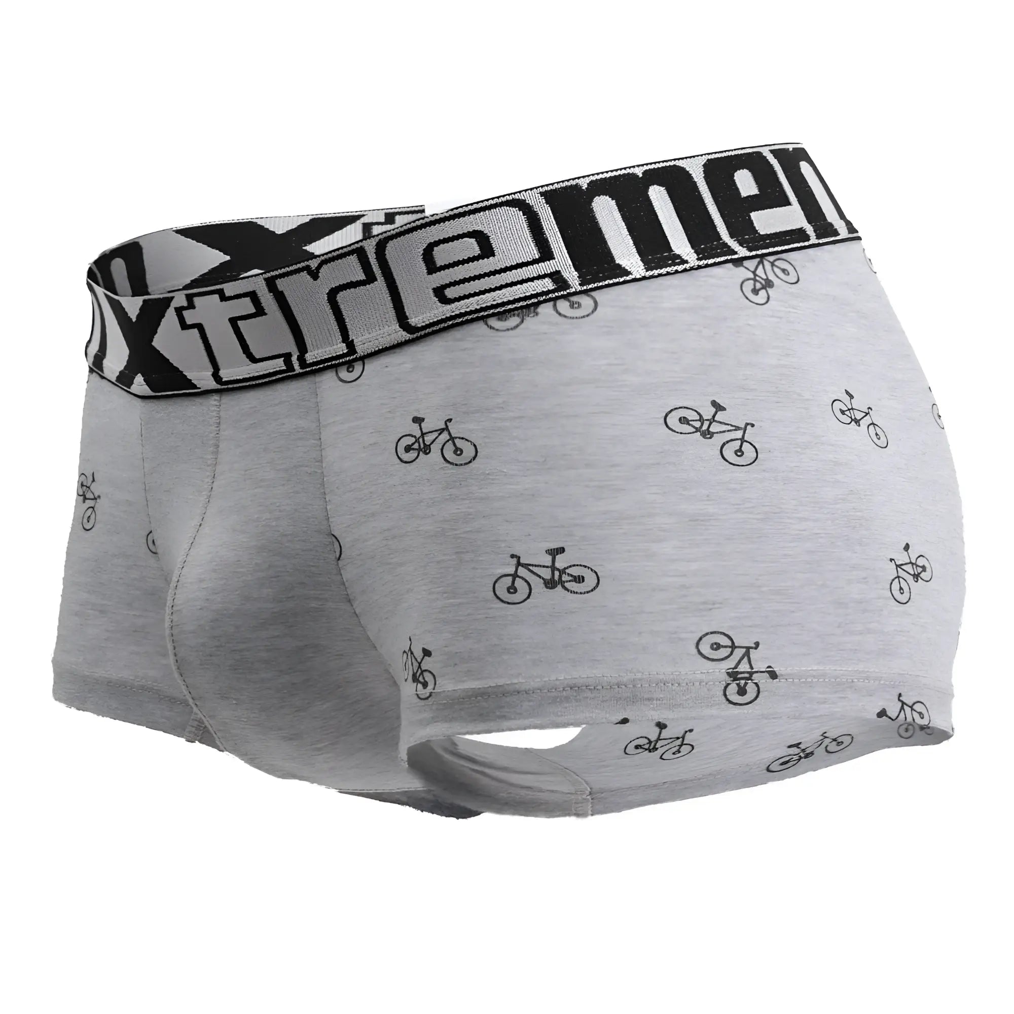 Xtremen 51437C light gray men’s boxer briefs with black bicycle print and elastic waistband with xtrememen logo
