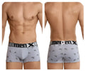Light gray xtremen 51437c men’s boxer briefs with black bicycle print and emexen xt branded waistband