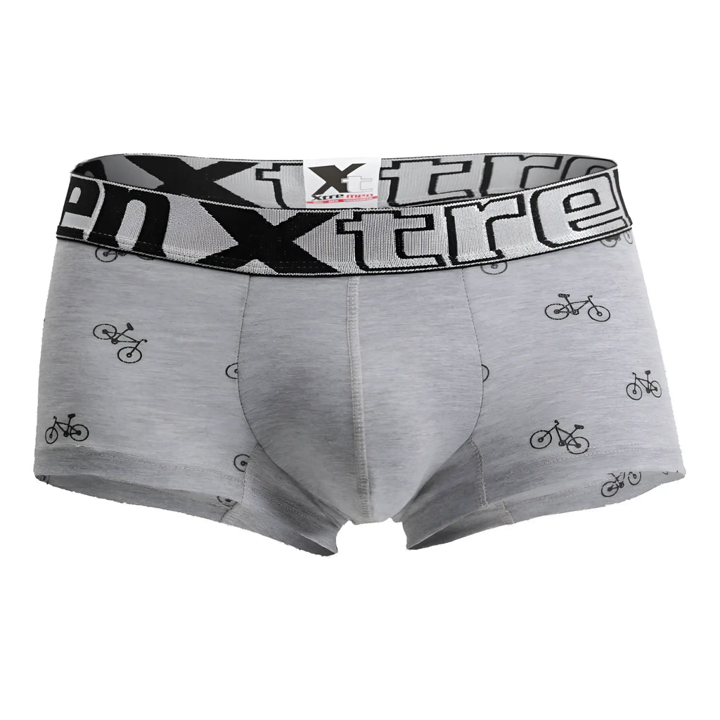 Gray xtremen 51437c cycling print boxer briefs with black bicycle design and elastic waistband for men