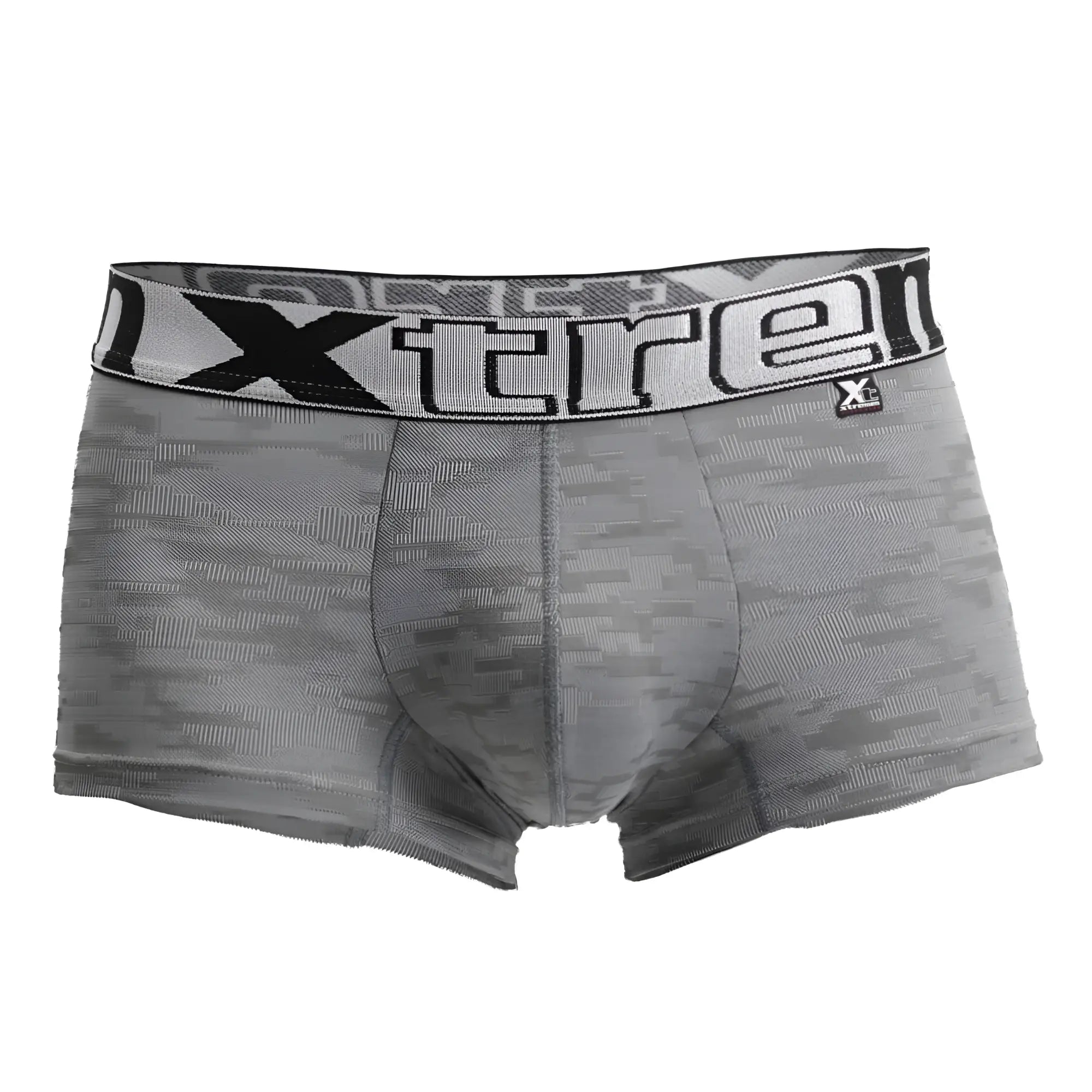 Gray xtremen 51443c jacquard camouflage boxer briefs with a black and white xtreme waistband logo