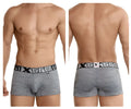 Gray xtremen jacquard camouflage boxer briefs with black elastic waistband and white xtreme branding for men