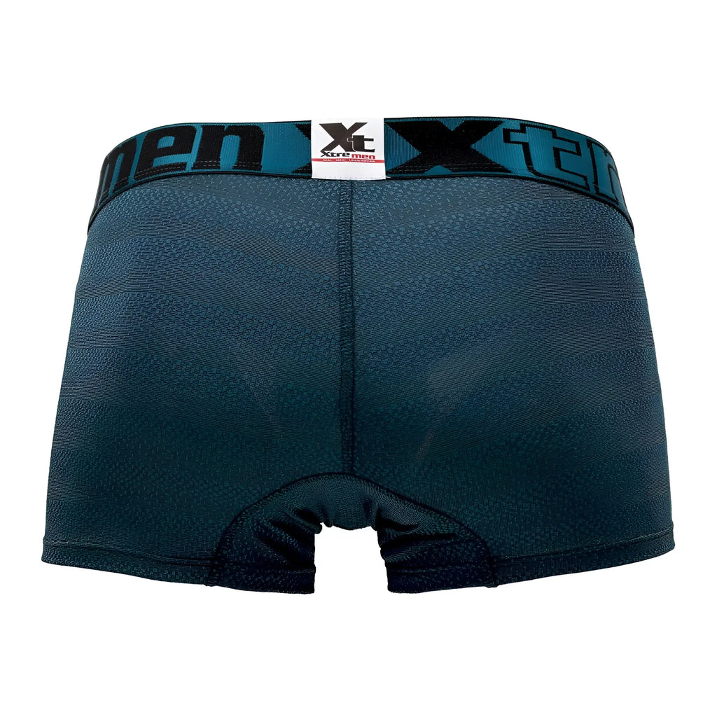 Dark teal mens boxer briefs with textured jacquard fabric and black xtreme men branding on the waistband