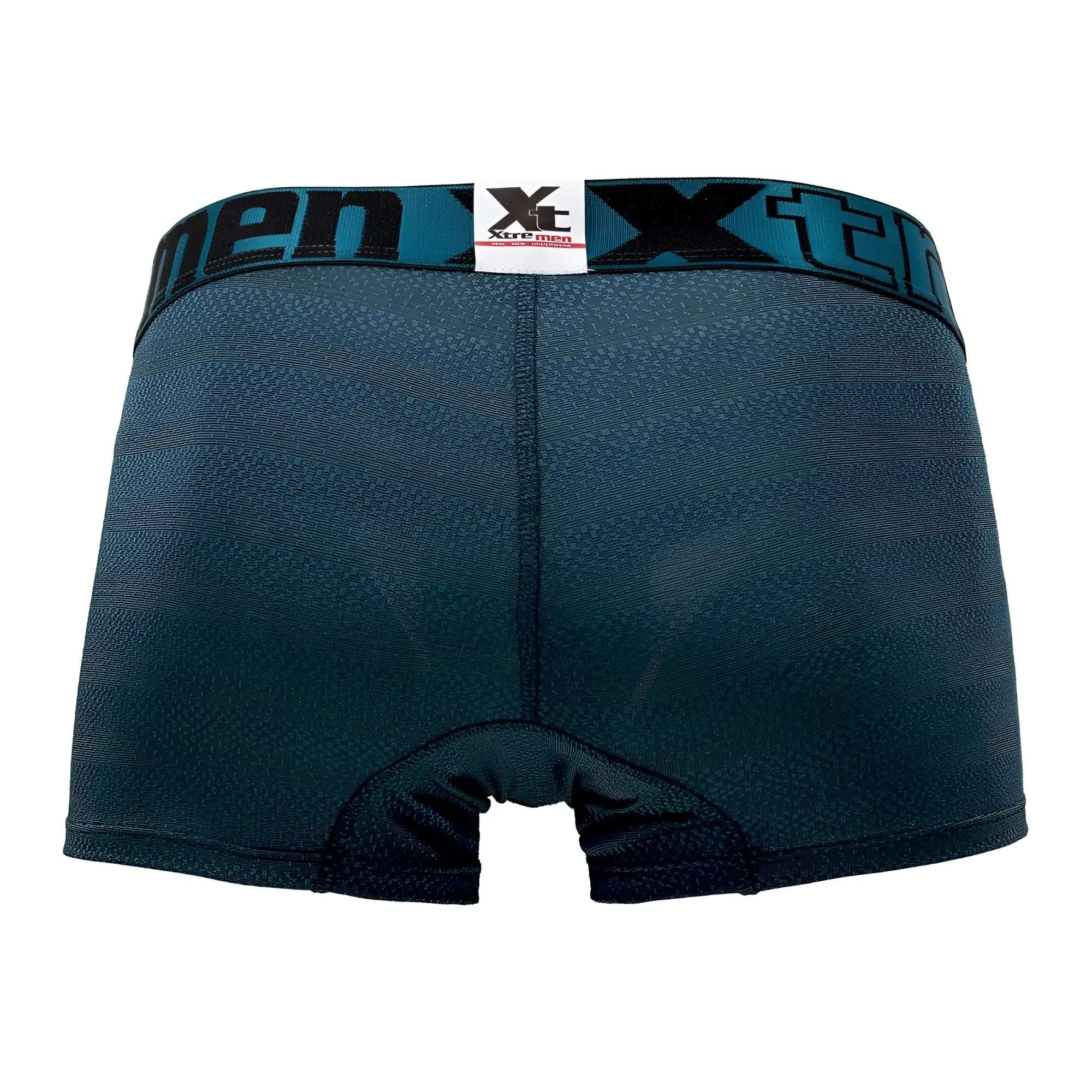 Dark teal mens boxer briefs with textured jacquard fabric and black xtreme men branding on the waistband
