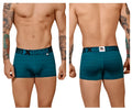 Teal textured men’s boxer briefs with geometric jacquard fabric and black xtreme branded elastic waistband in petrol color