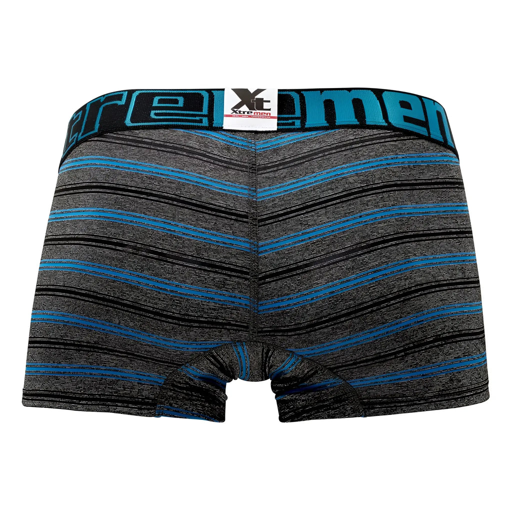 Xtremen 51453c stripes trunk turquoise blue and gray striped men’s boxer briefs with black xtreme men waistband