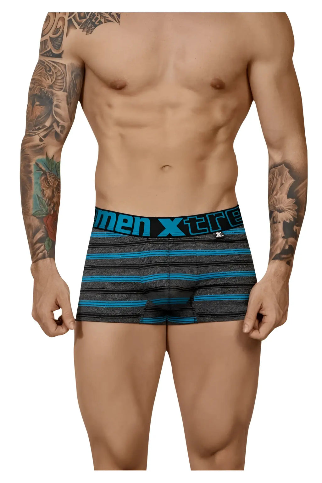 Men’s xtremen 51453c turquoise striped boxer briefs in blue and black for comfortable everyday wear
