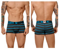 Men’s xtremen 51453c stripes trunk boxer briefs in turquoise with blue and black stripes for comfortable wear