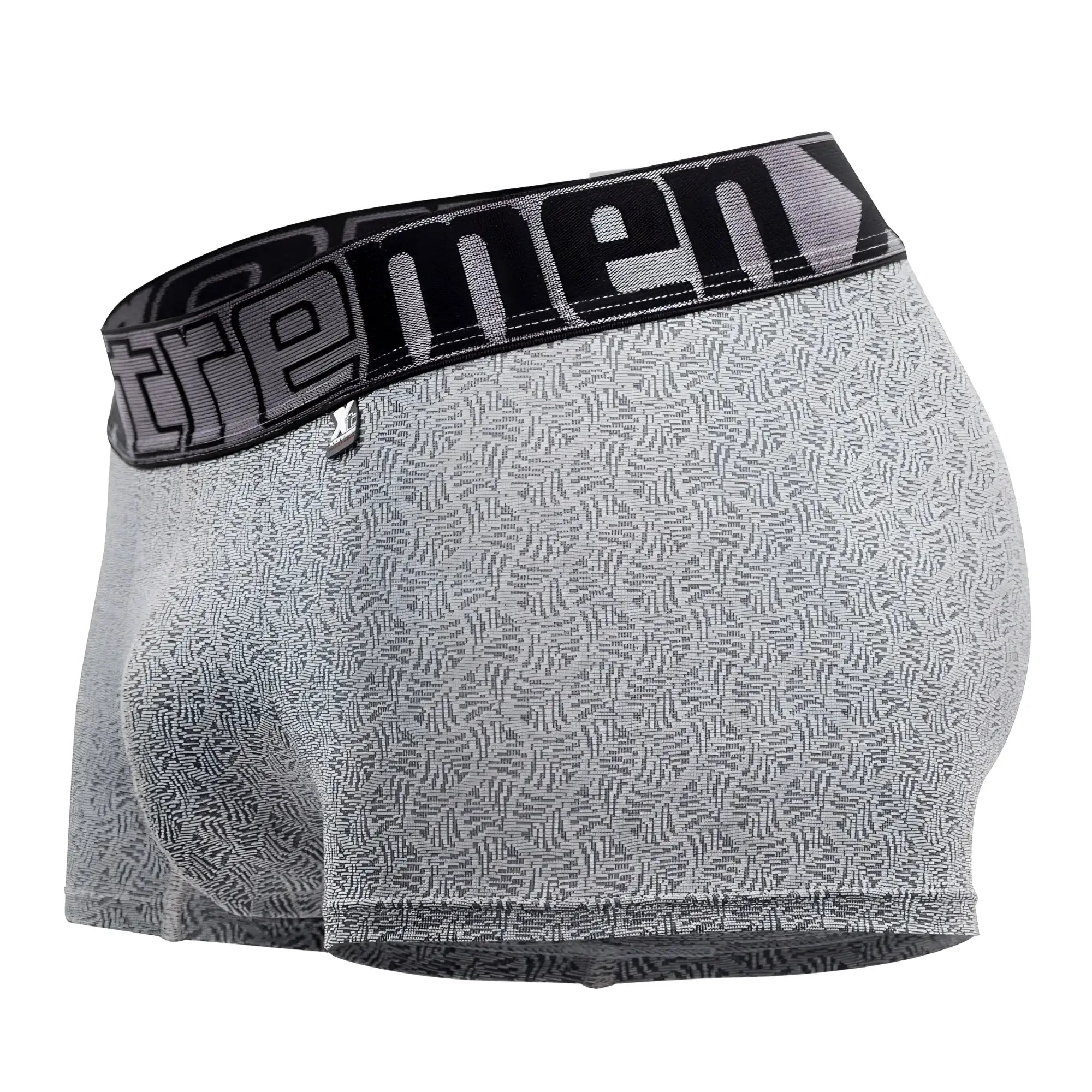 Gray xtremen 51478c microfiber jacquard men’s boxer briefs with patterned design and black elastic extreme logo waistband