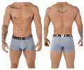 Gray microfiber jacquard menxtreme boxer briefs with black elastic waistband and gray pattern for men