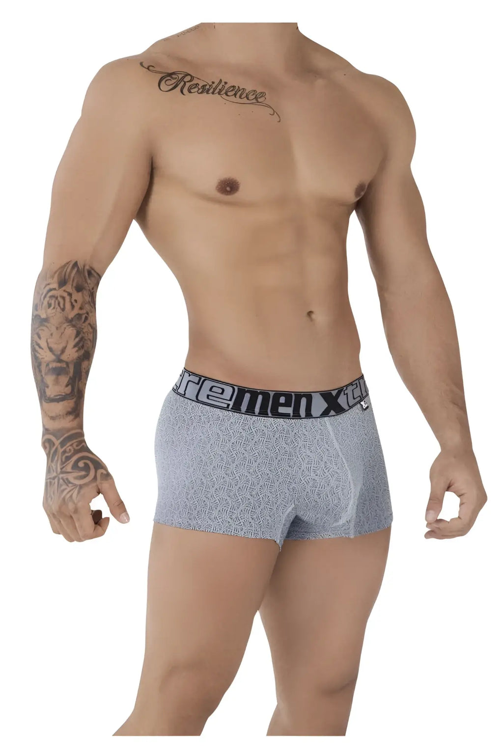 Gray patterned men’s microfiber jacquard boxer briefs with black freemen x waistband xtremen 51478c trunks