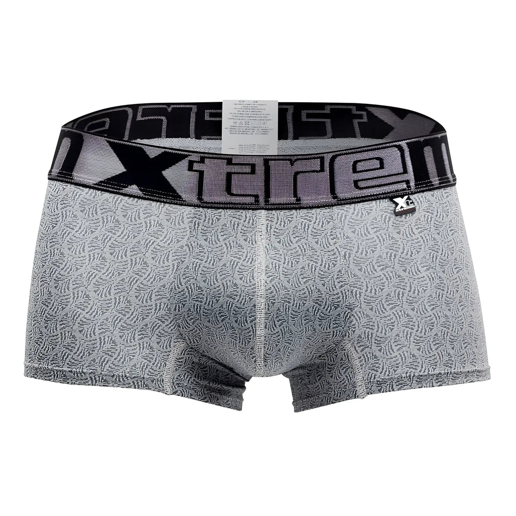 Xtremen 51478c microfiber jacquard gray men’s boxer briefs with a black elastic waistband and xtrem logo
