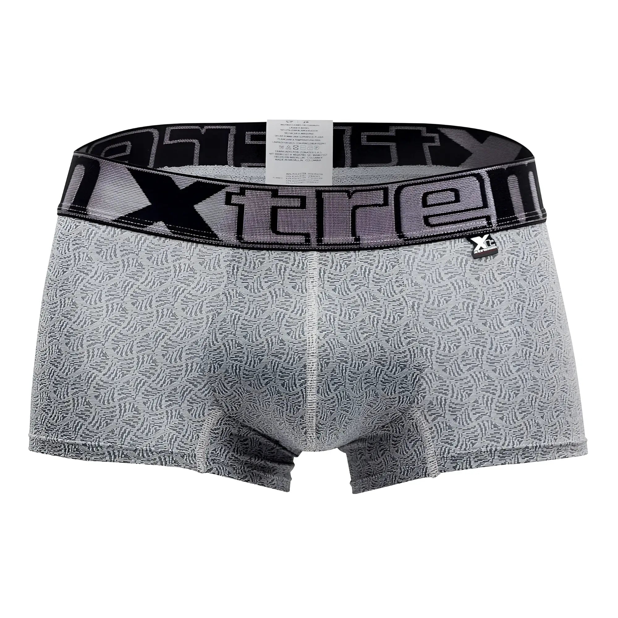 Xtremen 51478c microfiber jacquard gray men’s boxer briefs with a black elastic waistband and xtrem logo