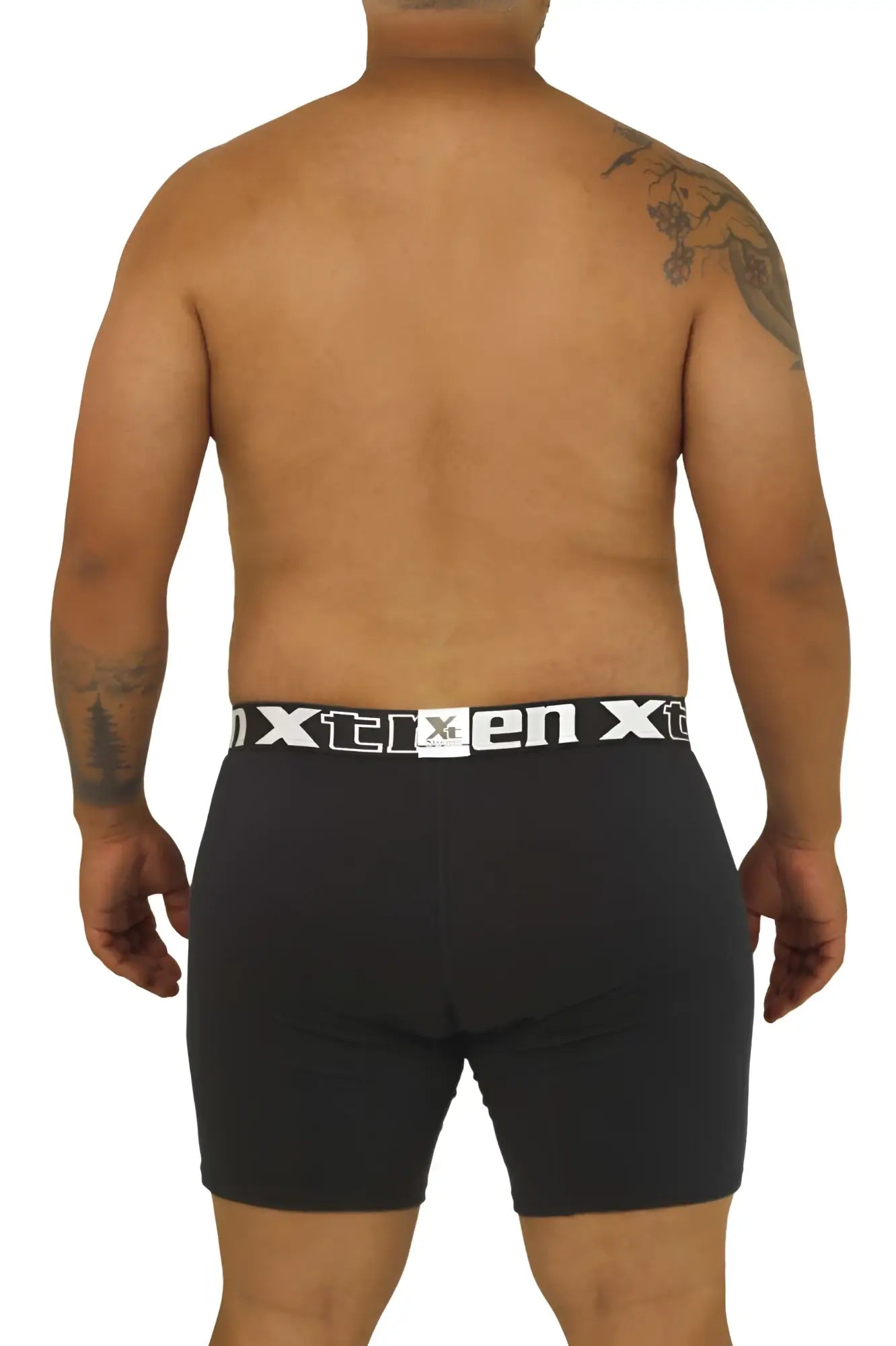 Black men’s Xtremen 70001 Plus boxer briefs in soft fabric with white elastic waistband and brand logo