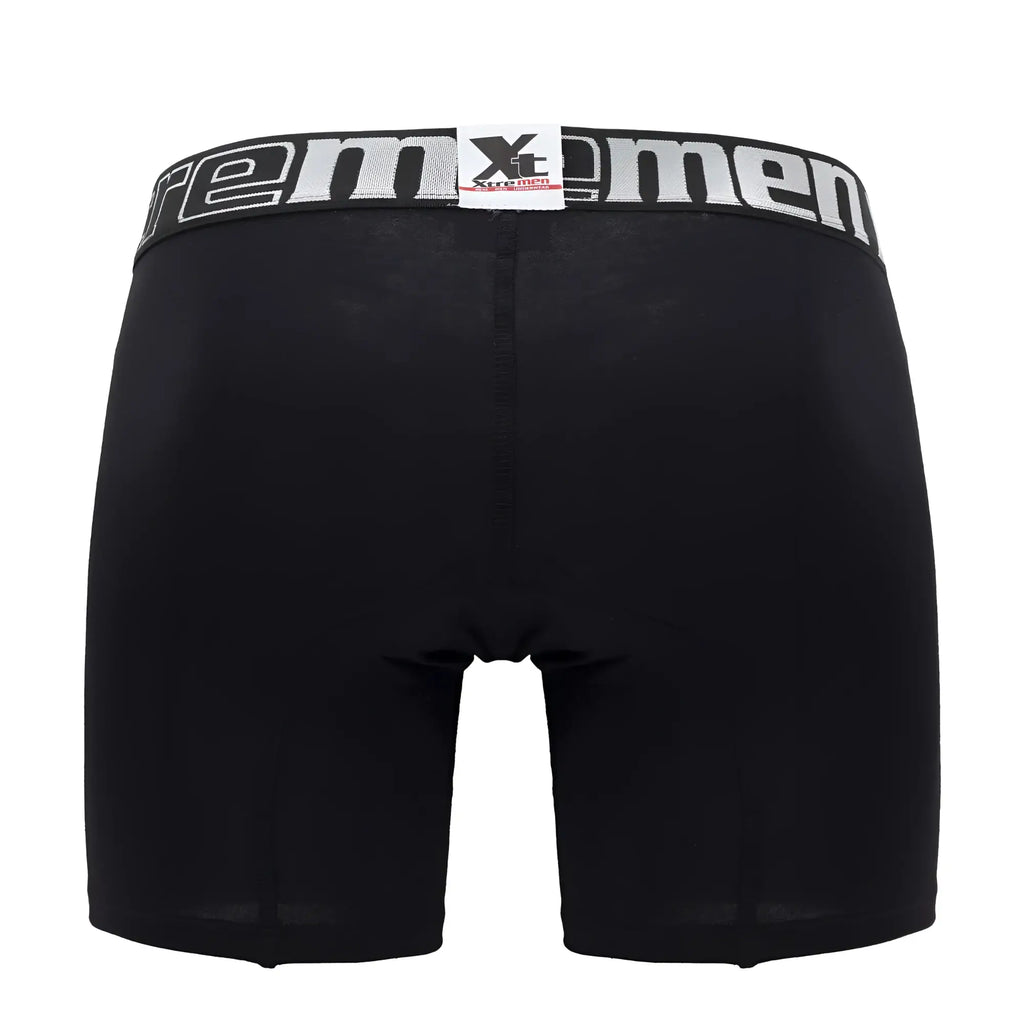 Black xtremen 70001 plus boxer briefs with white and gray elastic waistband featuring the brand logo