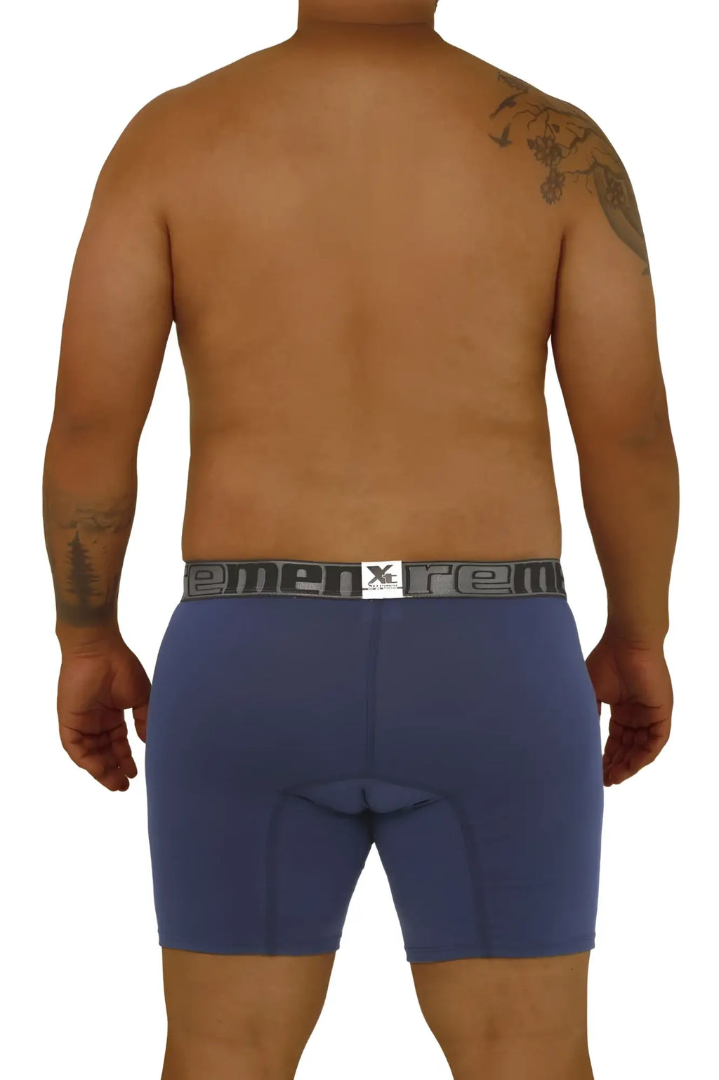 Blue xtremen 70001 plus men’s boxer briefs with gray elastic waistband featuring the xtreme brand logo