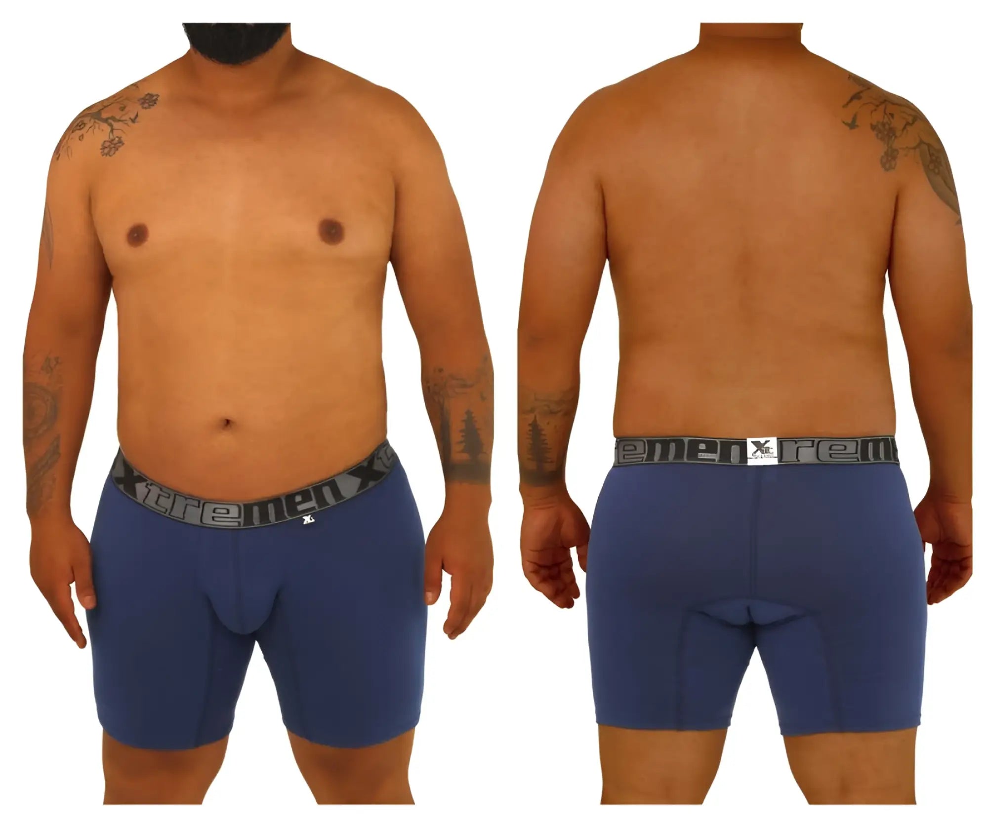 Blue men’s boxer briefs Xtremen 70001 Plus with gray elastic waistband featuring the extreMENX logo