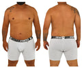 Gray cotton boxer briefs with black elastic waistband featuring xtreme men logo in white from Xtremen 70001 Plus