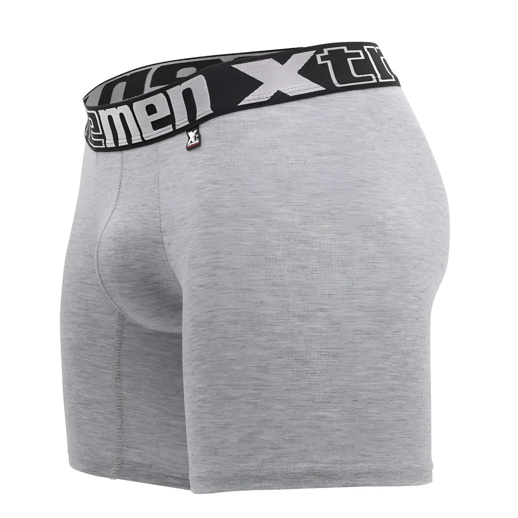 Gray heathered men’s boxer briefs xtremen 70001 plus with black elastic waistband and white xtreme branding