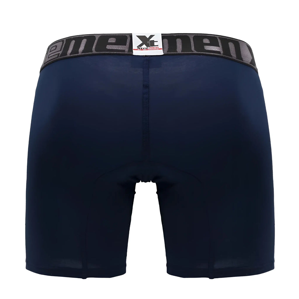 Navy blue xtremen 70001 plus boxer briefs with gray elastic waistband featuring the brand logo in front view