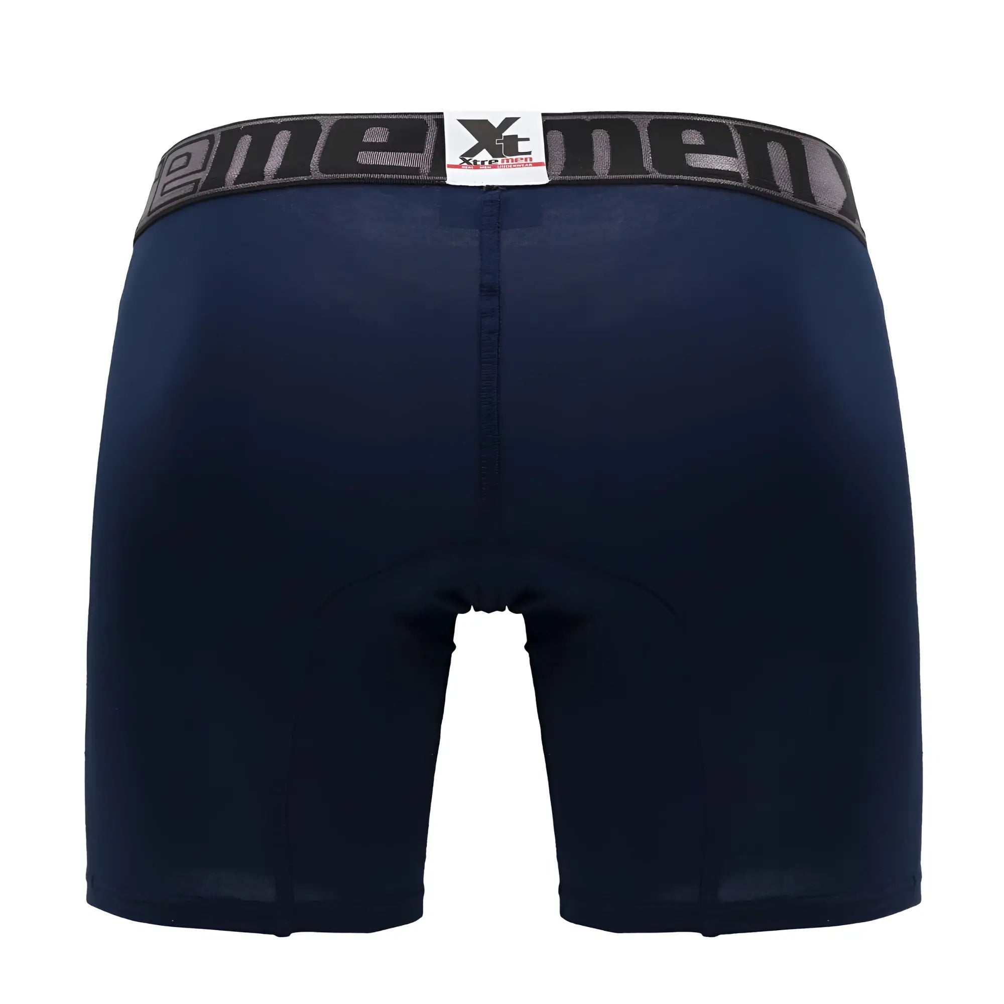 Navy blue xtremen 70001 plus boxer briefs with gray elastic waistband featuring the brand logo in front view
