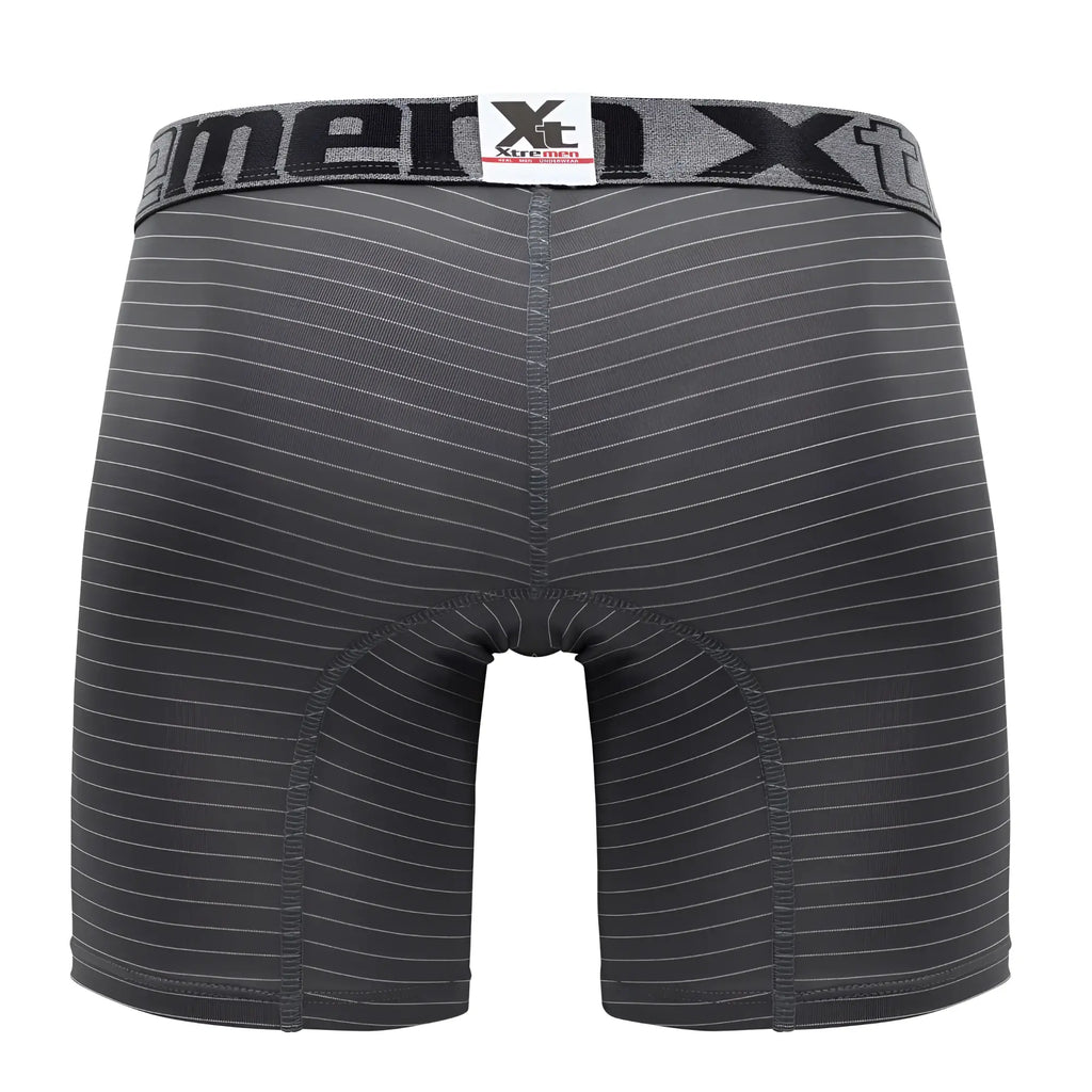Xtremen 70004 Plus black and gray striped men’s boxer briefs with branded waistband for comfortable everyday wear