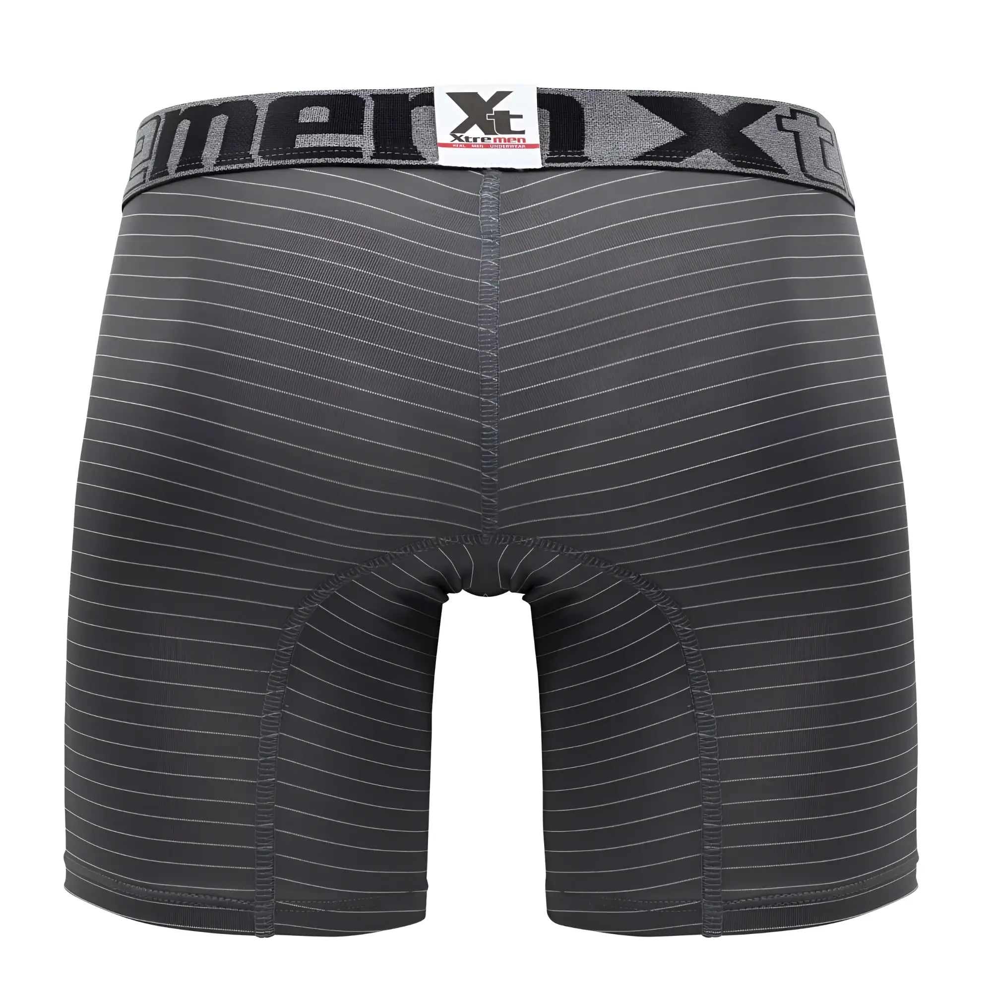 Xtremen 70004 Plus black and gray striped men’s boxer briefs with branded waistband for comfortable everyday wear