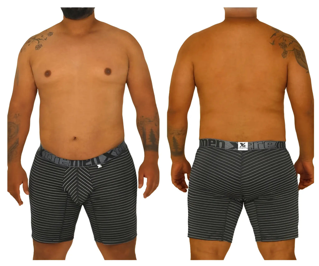 Xtremen 70004 Plus black and white striped men’s boxer briefs with branded waistband for comfortable daily wear