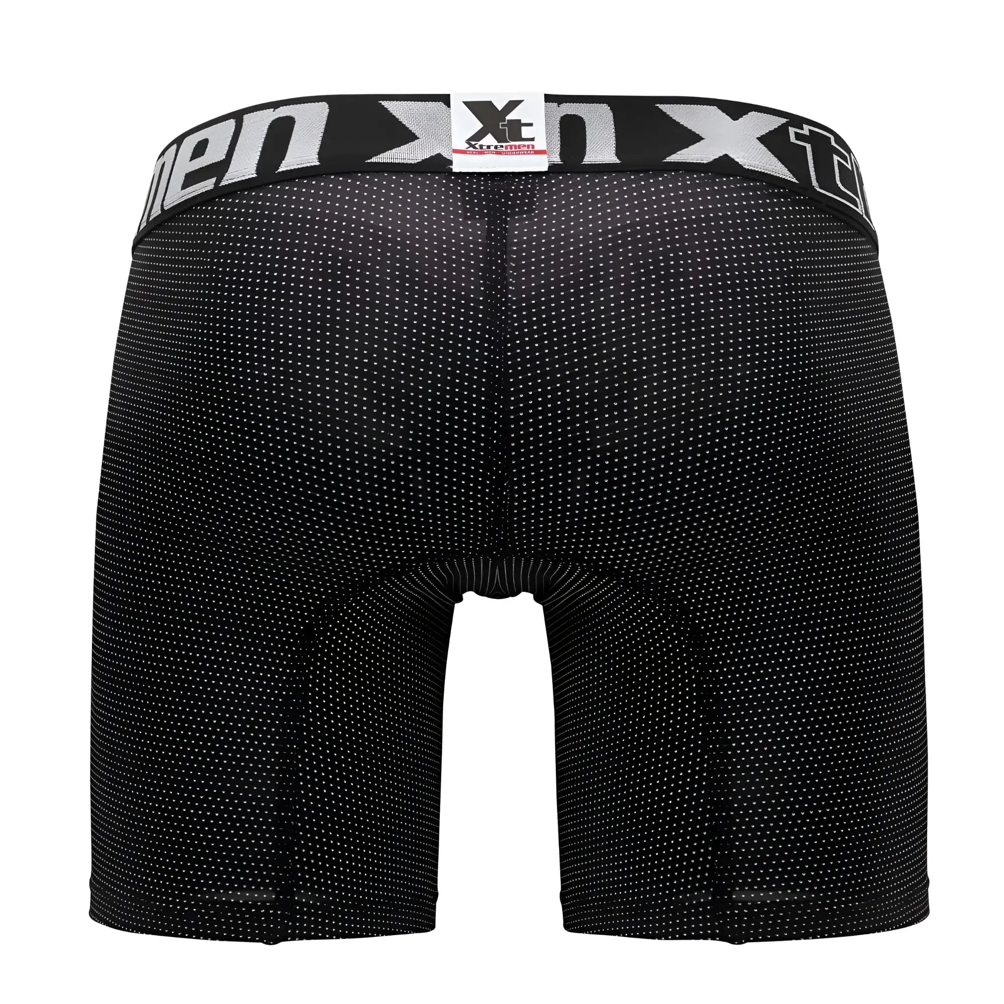 Black men’s boxer briefs xtremen 70005 plus with textured dotted fabric and white logo band featuring xtreme branding