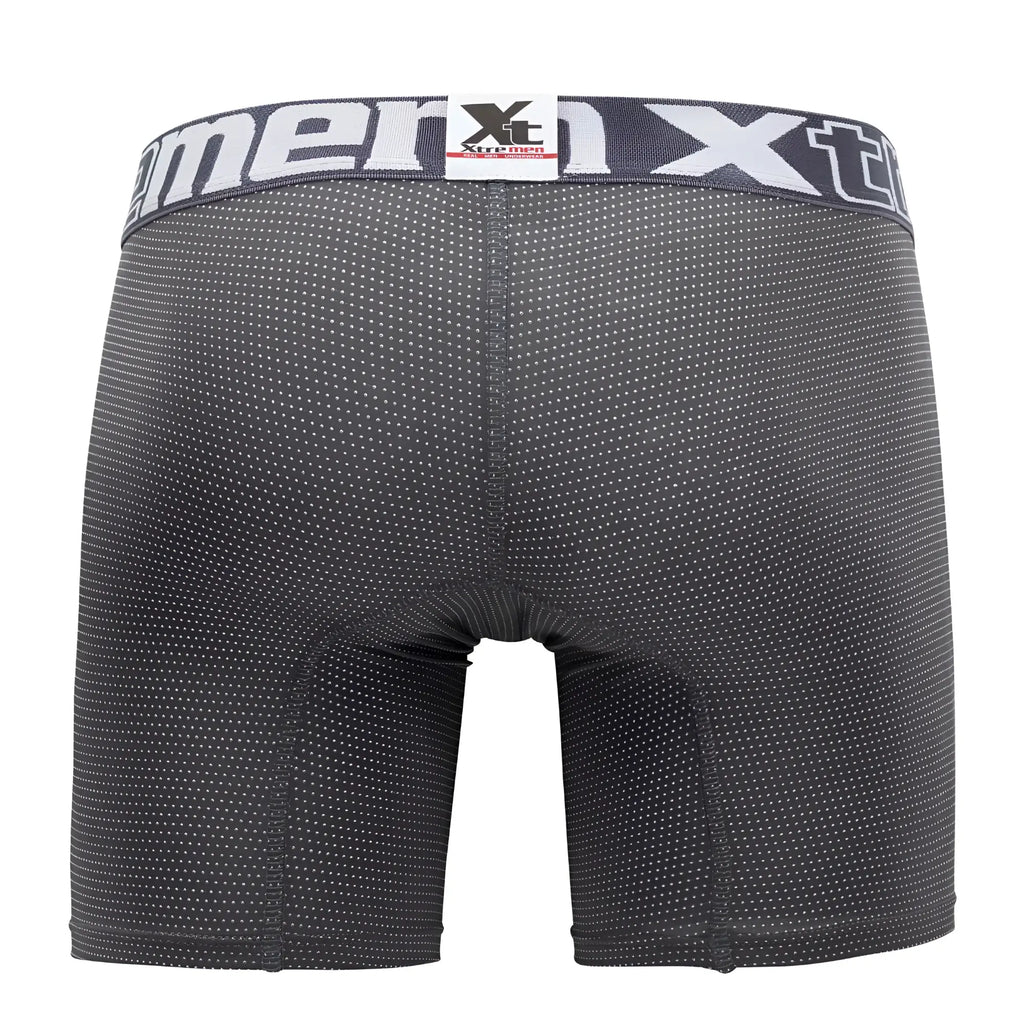 Black xtreme men’s boxer briefs xtremen 70005 plus with subtle white dot pattern and gray waistband with xt logo
