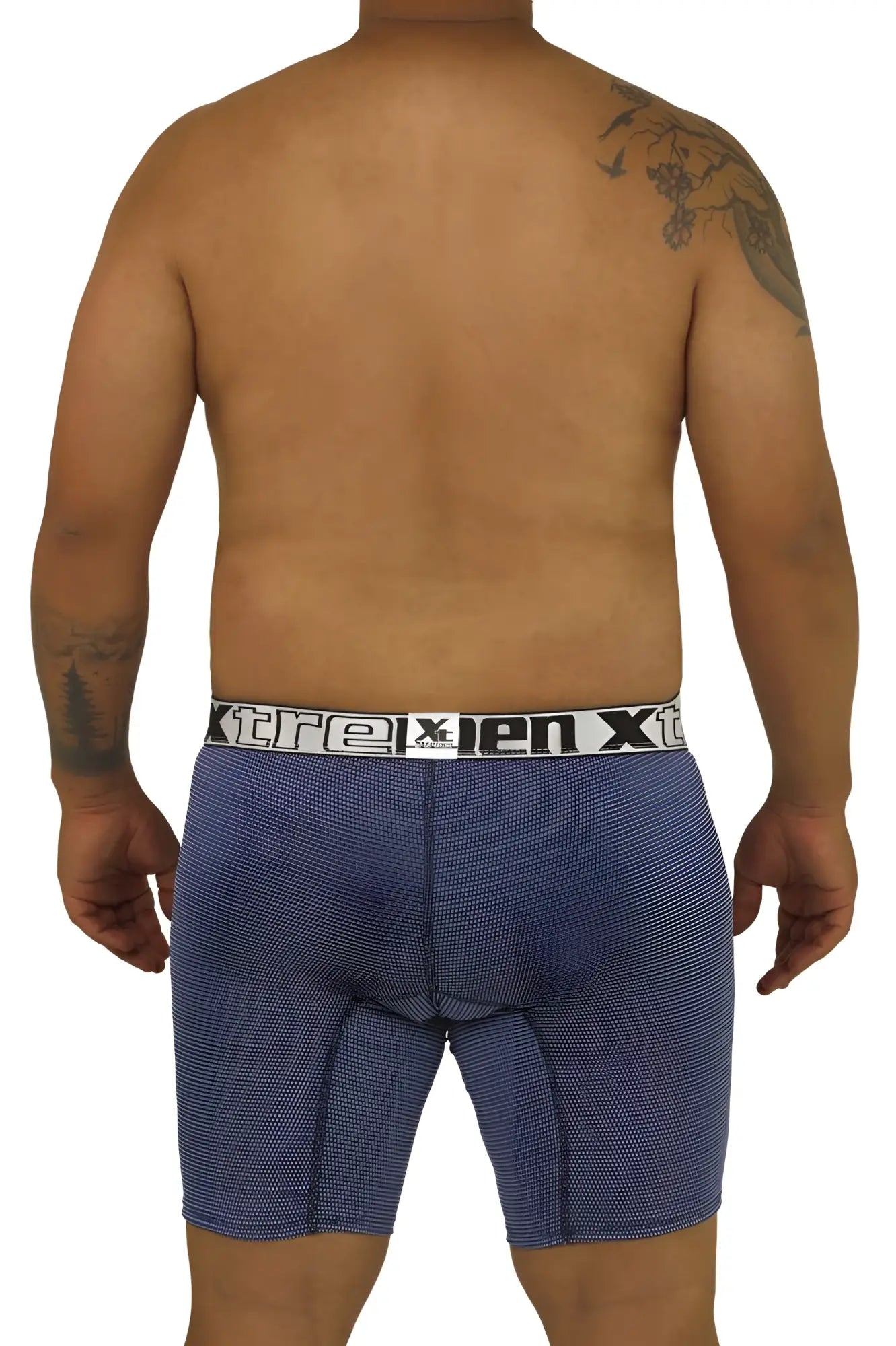 Xtremen 70005 Plus blue patterned boxer briefs with white elastic waistband and xtreme brand logo