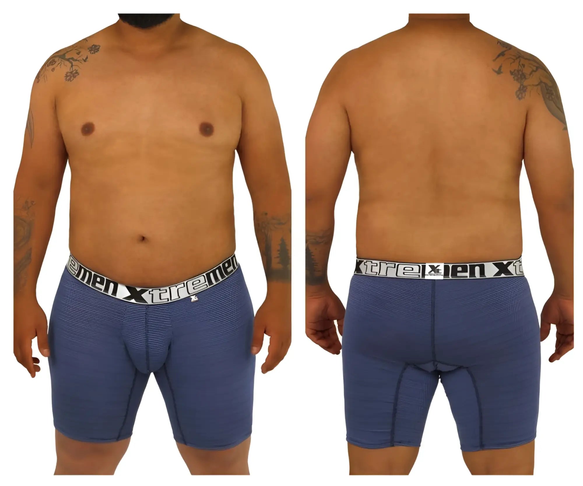 Blue patterned men’s boxer briefs with white xtreme elastic waistband from xtremen 70005 plus collection