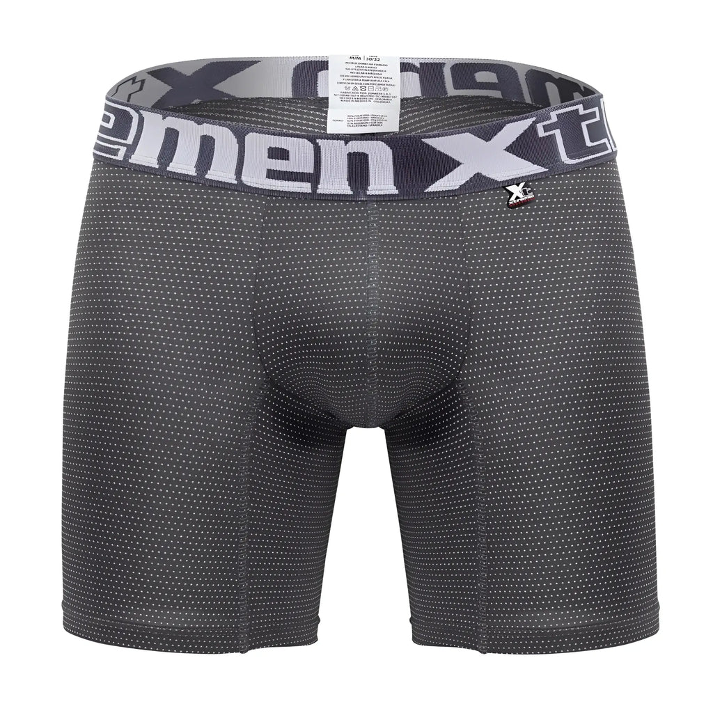 Dark gray men’s boxer briefs xtremen 70005 plus with subtle white dots and matching xtreme logo waistband
