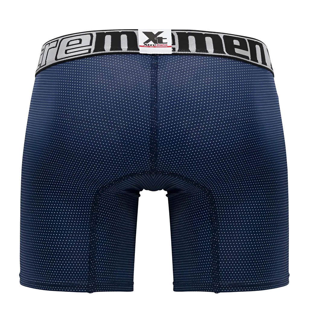 Navy blue xtremen 70005 plus boxer briefs with subtle white dots and gray waistband featuring xtreme men logo