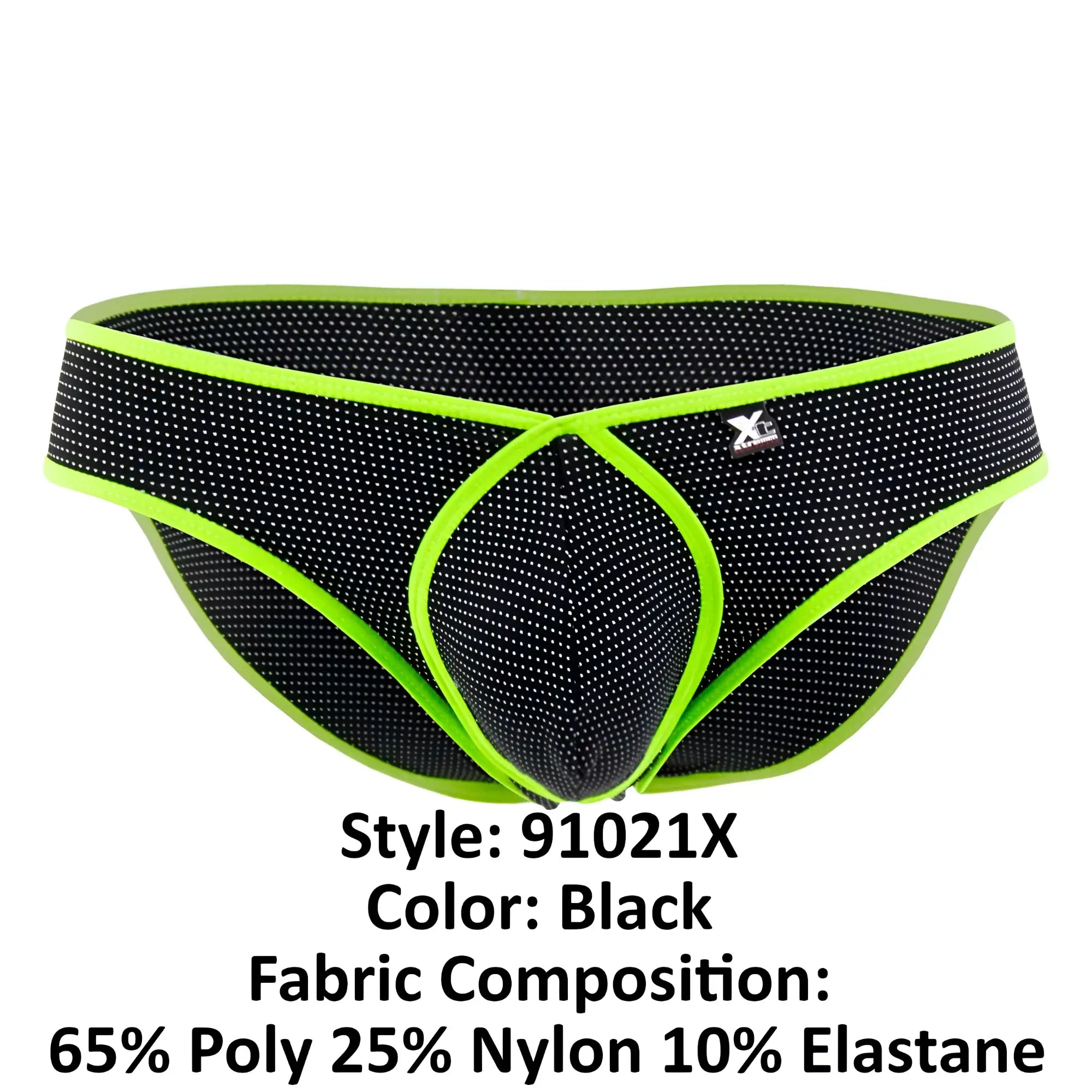 Black xtremen 91021x microfiber briefs with neon green trim subtle dot pattern and x shaped front design