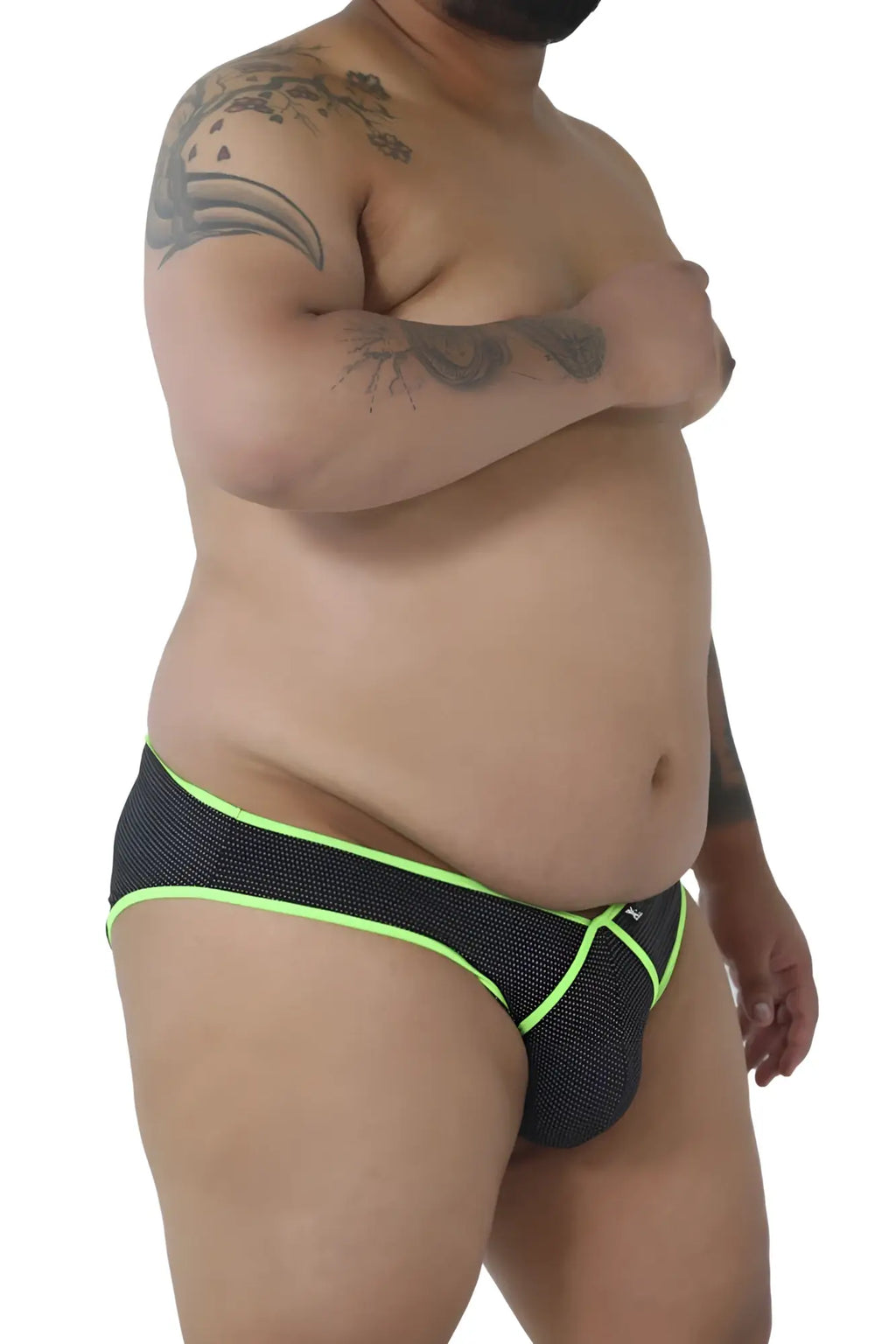 Xtremen 91021x black microfiber briefs with neon green trim black mesh and white logo on the side