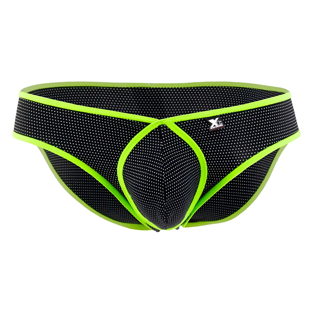 Black xtremen 91021x microfiber briefs with mesh fabric neon green trim and xl logo on waistband
