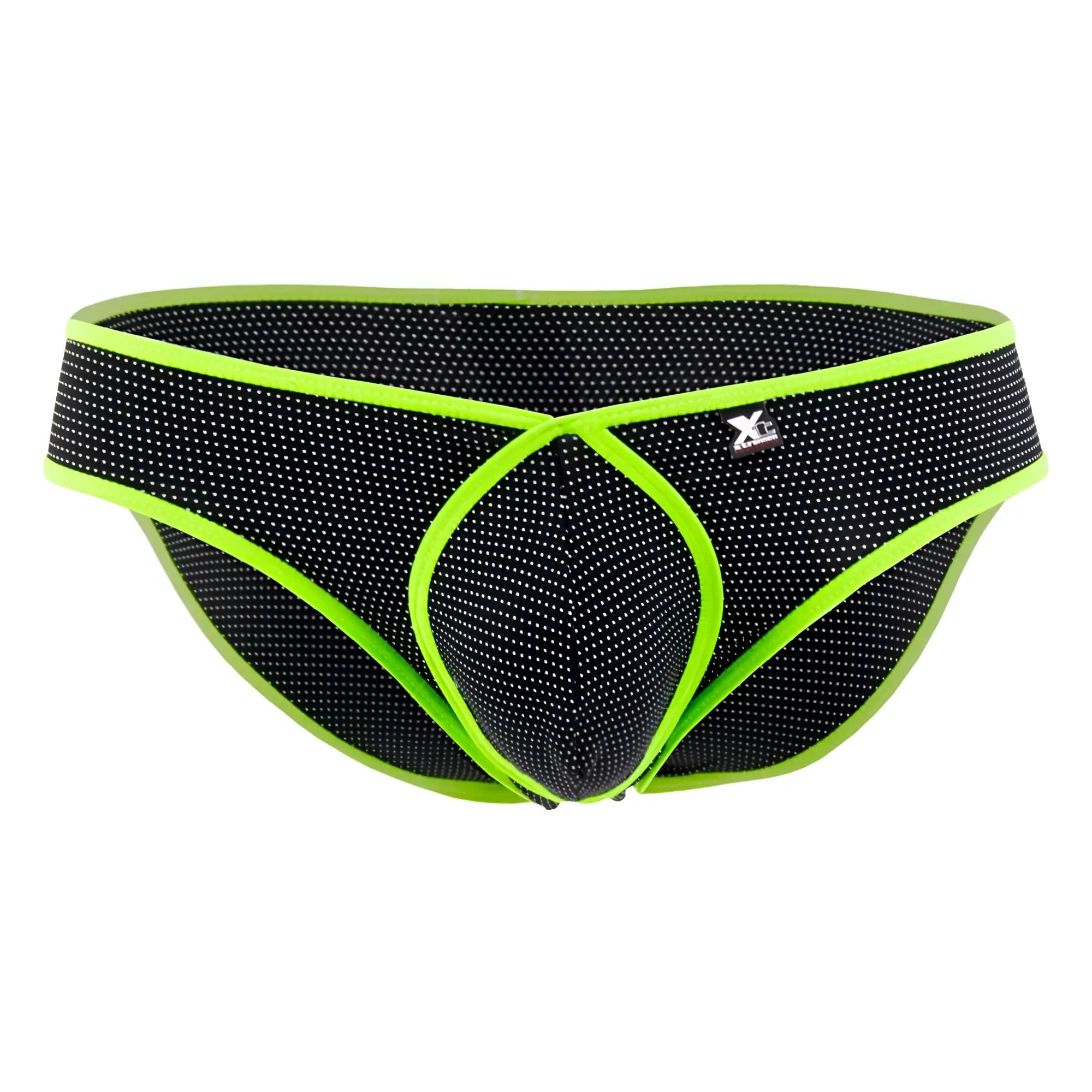 Black xtremen 91021x microfiber briefs with mesh fabric neon green trim and xl logo on waistband