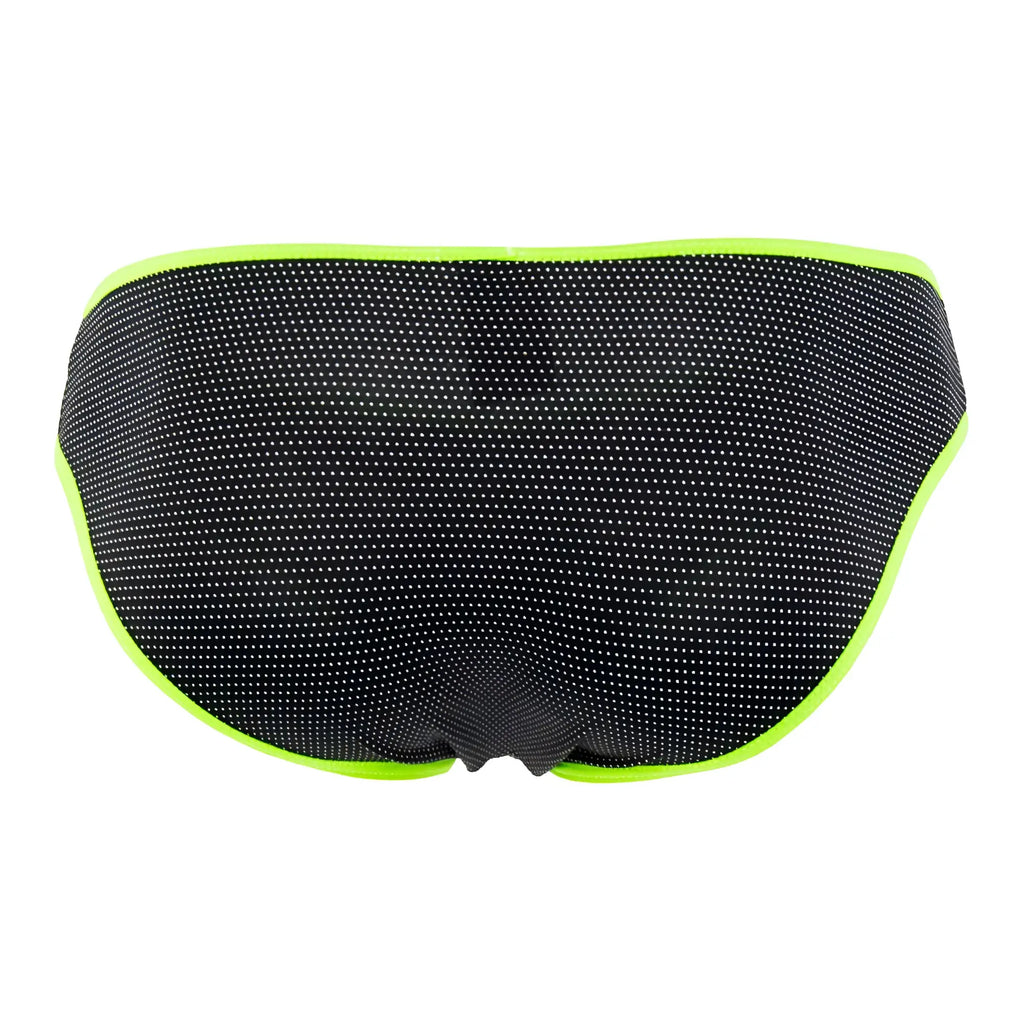 Black xtremen 91021x microfiber briefs swim trunks with neon green trim and mesh fabric for quick-dry use