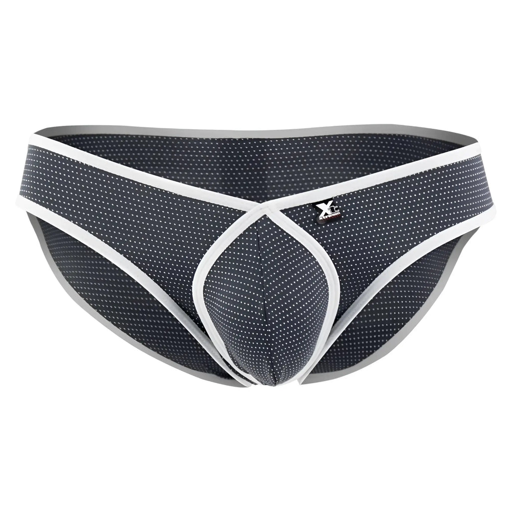 Xtremen 91021x microfiber men’s briefs in gray with black and white pattern and subtle dot texture with white trim
