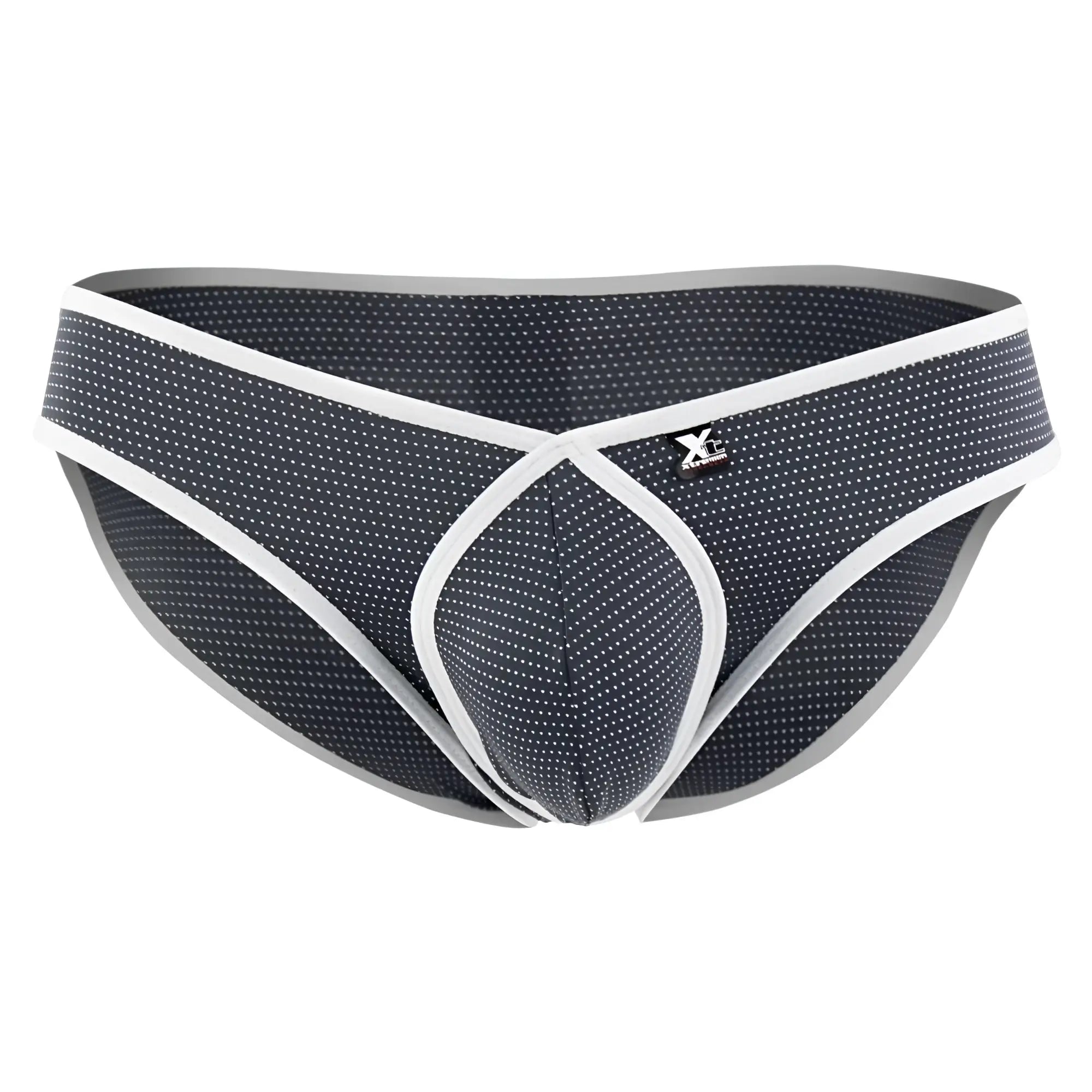 Xtremen 91021x microfiber men’s briefs in gray with black and white pattern and subtle dot texture with white trim