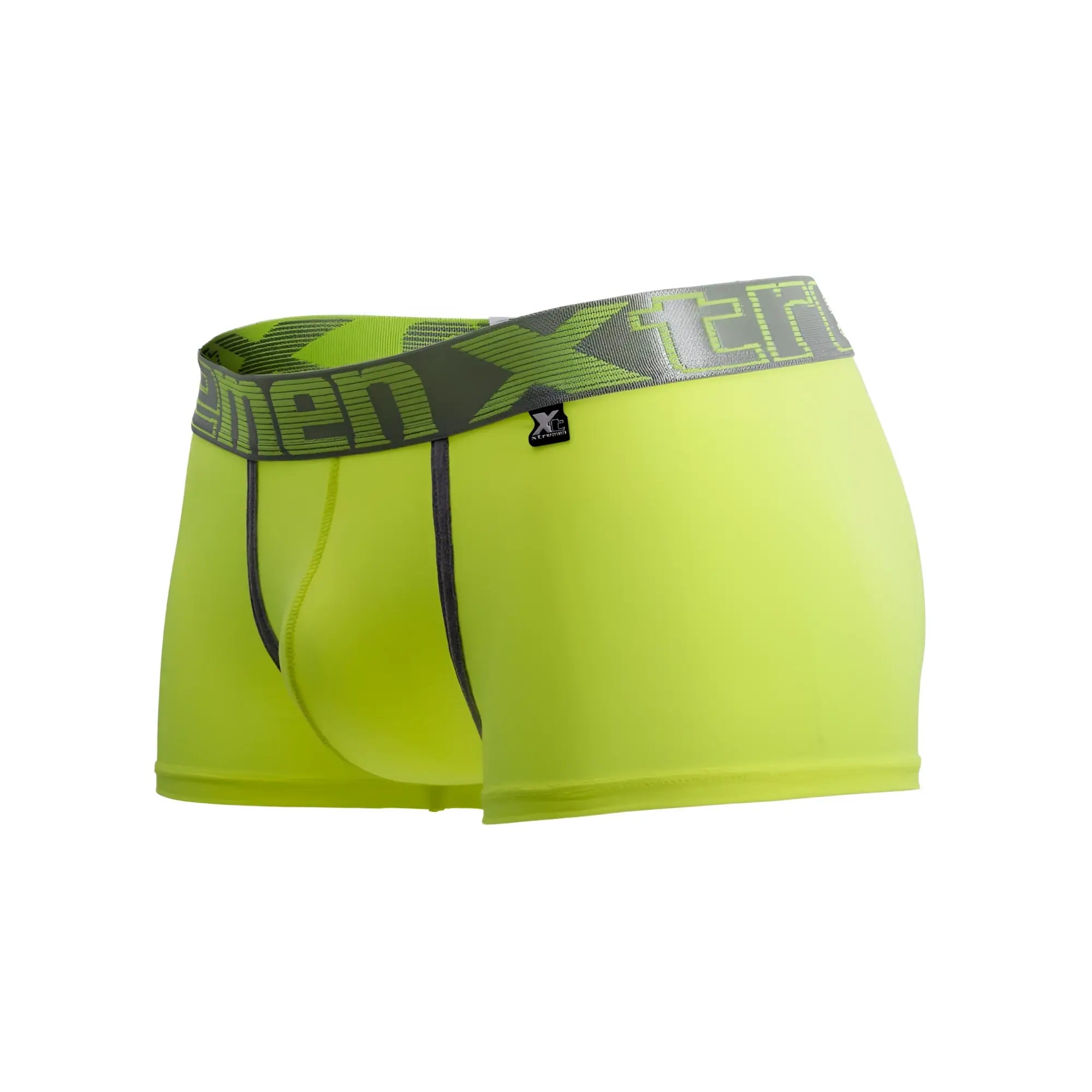 Bright neon green xtremen 91028 piping boxer briefs with gray x-terra waistband and black leg trim